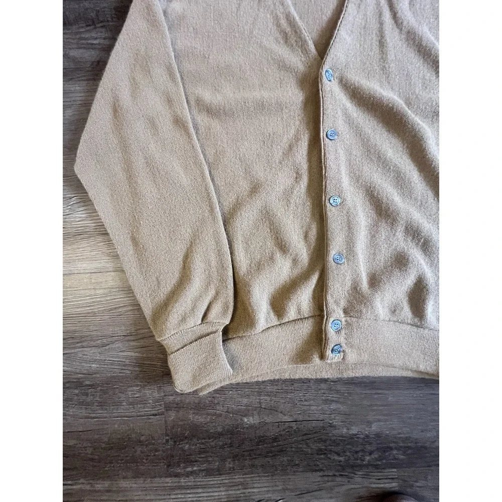 Vtg The Fox Sweater Mens‎ X-Large Camel V Neck Cardigan 80s 70s Grandpa USA A43